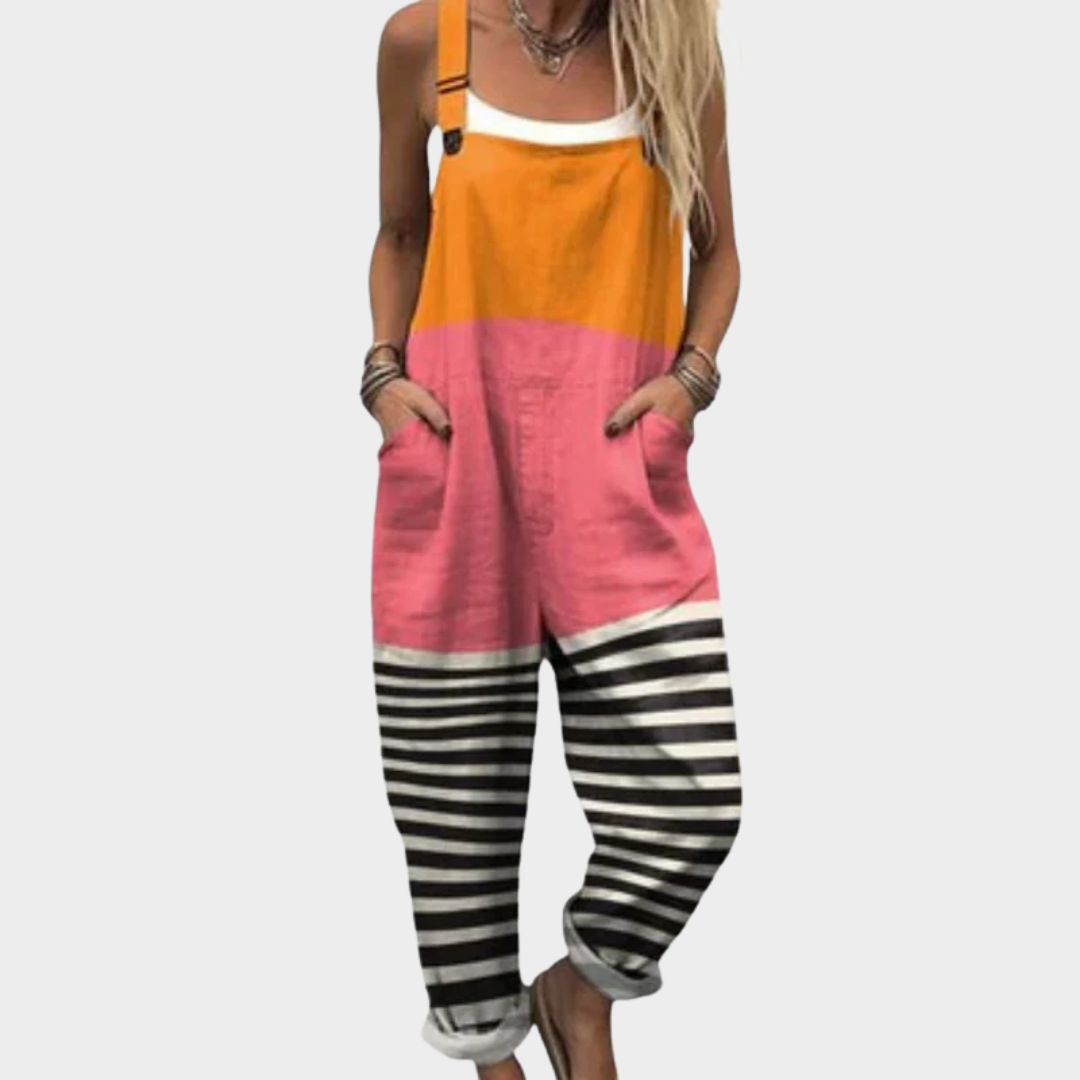 Chloe | Salopette Color-Block Arancione, Rosa e Righe
