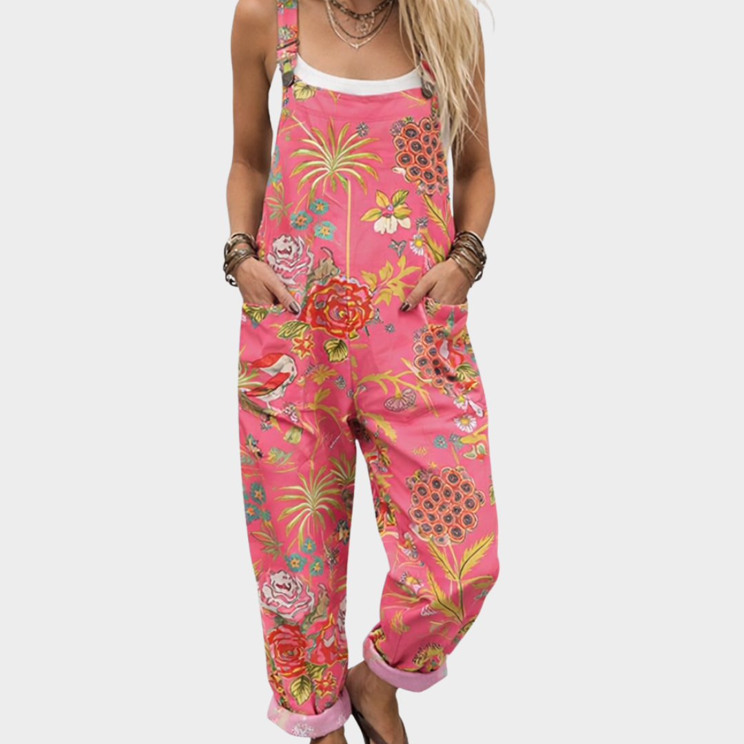 Isabella | Salopette Rosa Fucsia con Stampa Tropicale e Floreale
