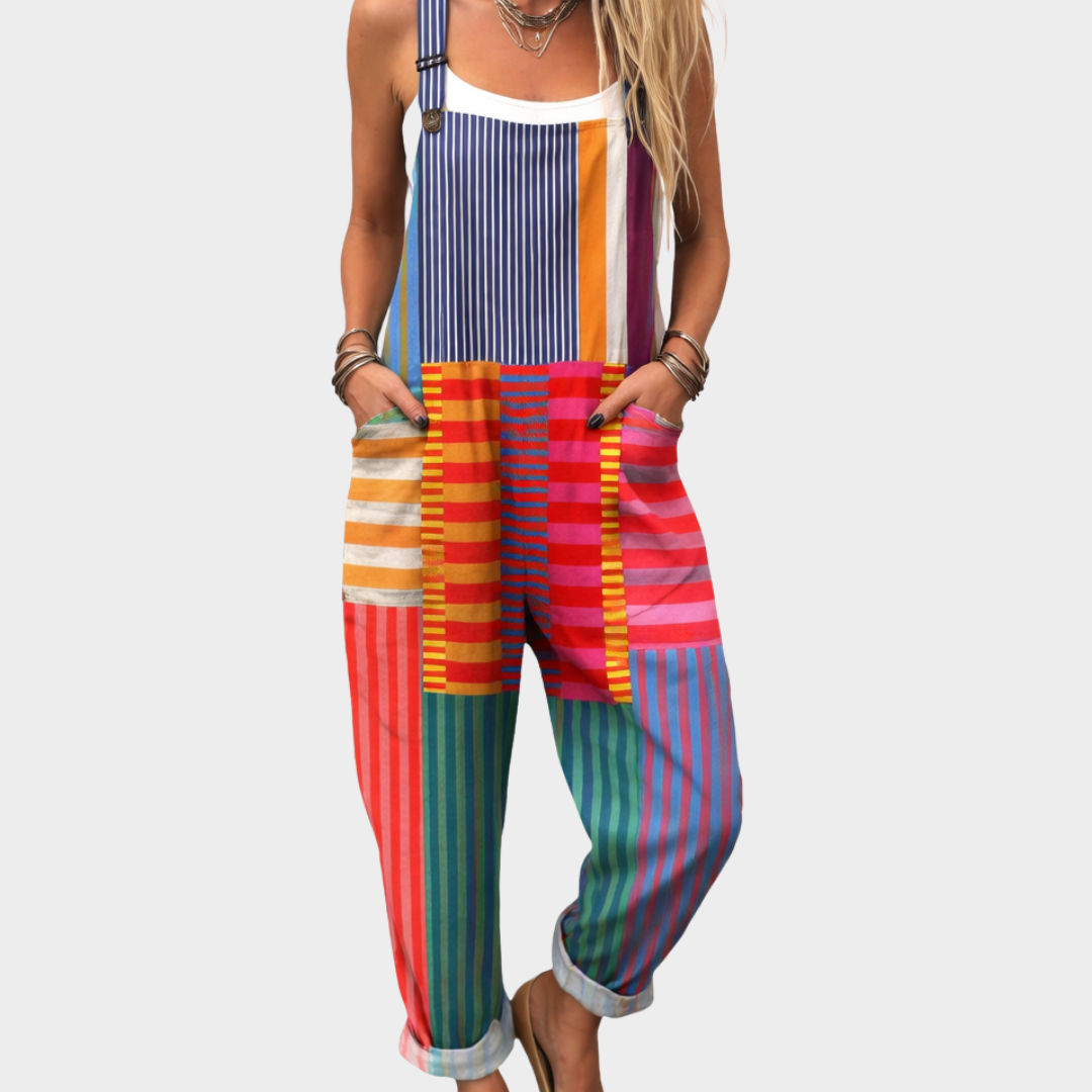 Iris | Salopette Patchwork Multicolore a Righe Vibrant