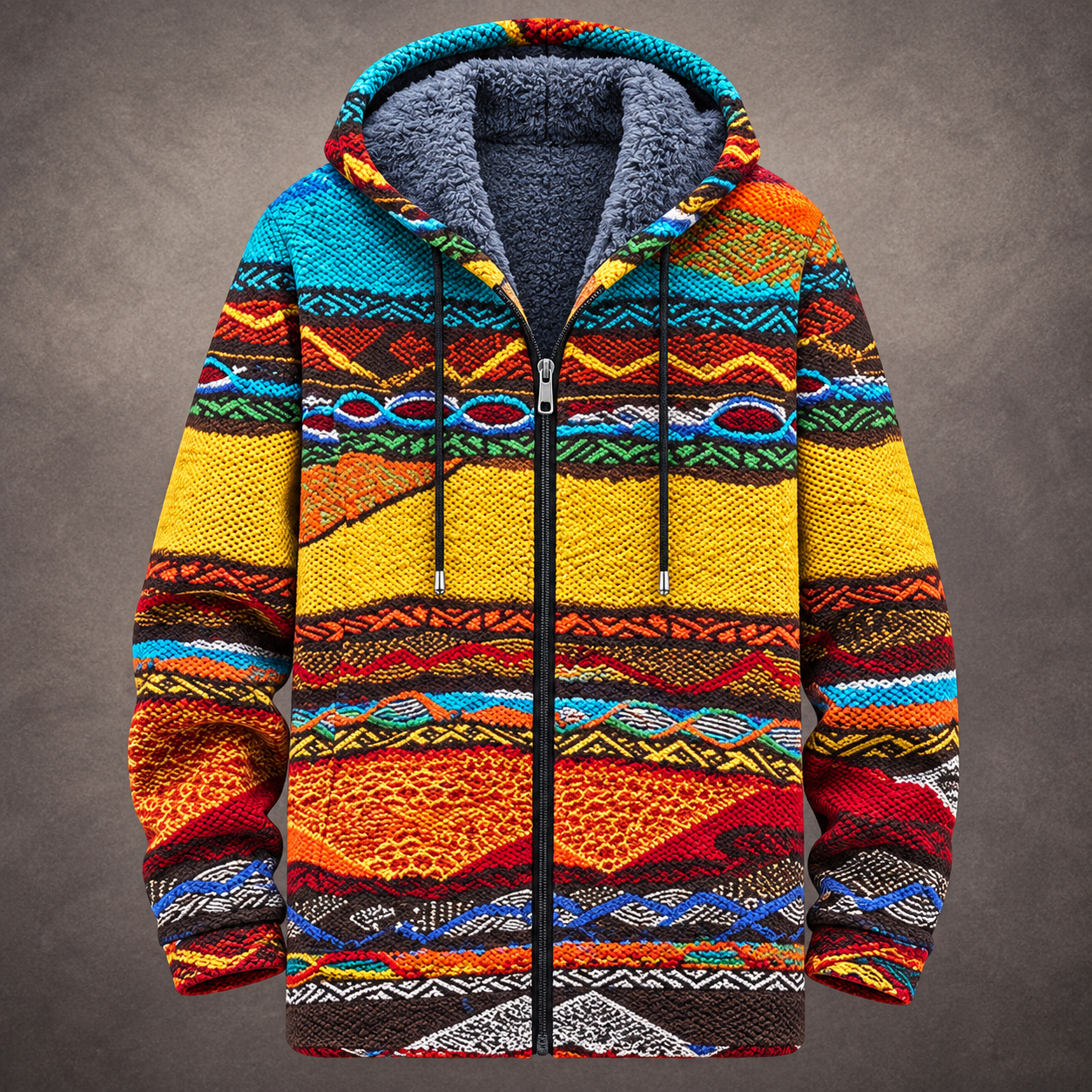 Beatrice | Cardigan Lungo Foderato con Motivo a Blocchi Multicolore