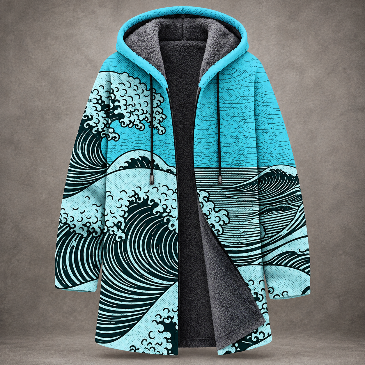 Bianca | Cardigan Lungo Foderato con Motivo a Onde Stile Orientale