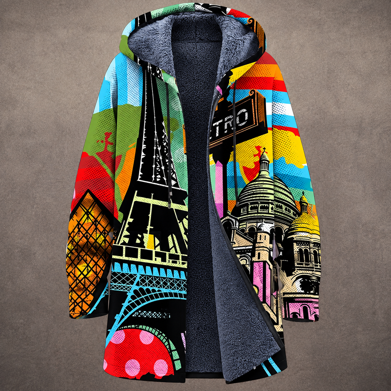 Elena | Cardigan Lungo Foderato con Stampa Pop Art Parigina