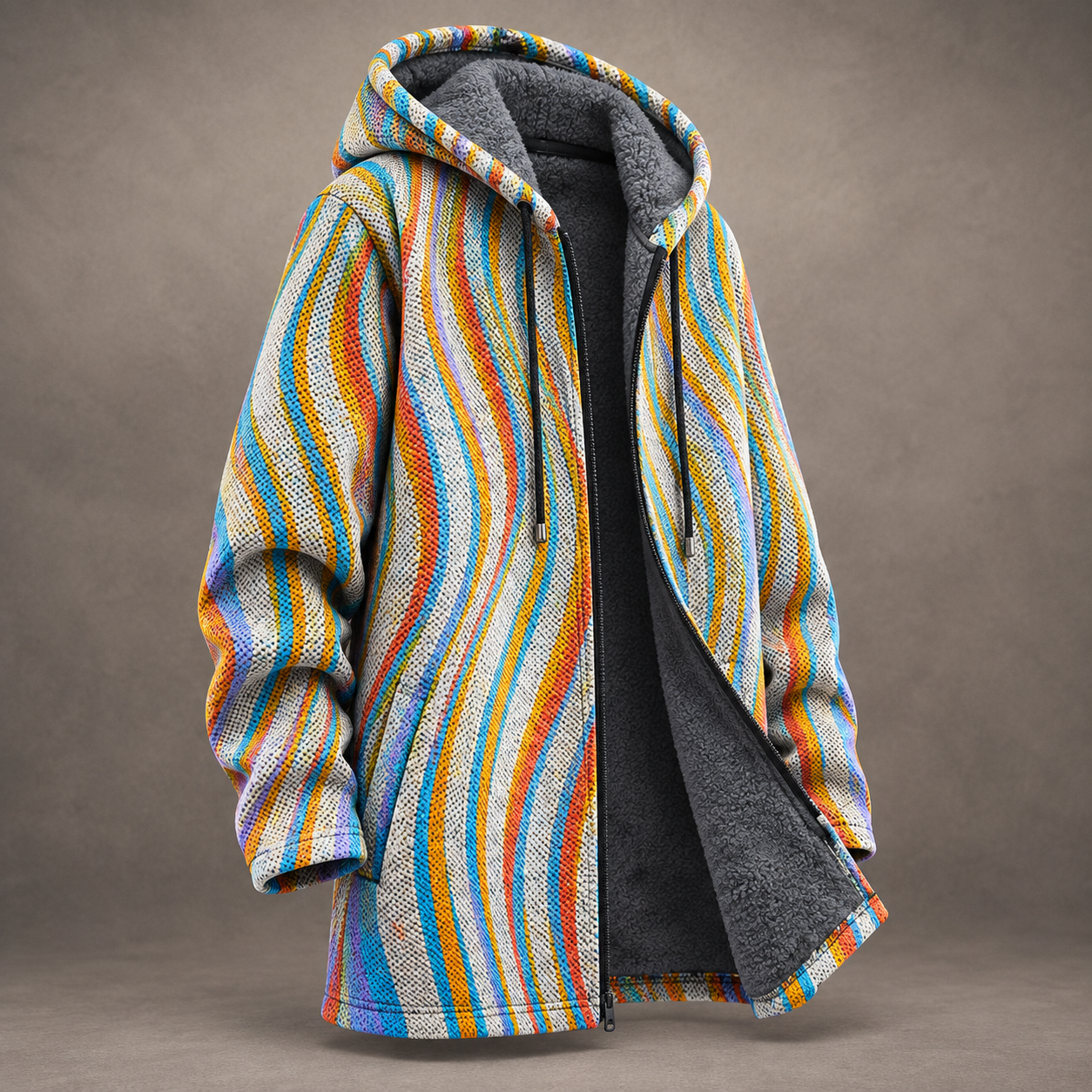 Ginevra | Cardigan Lungo Foderato con Motivo Artistico