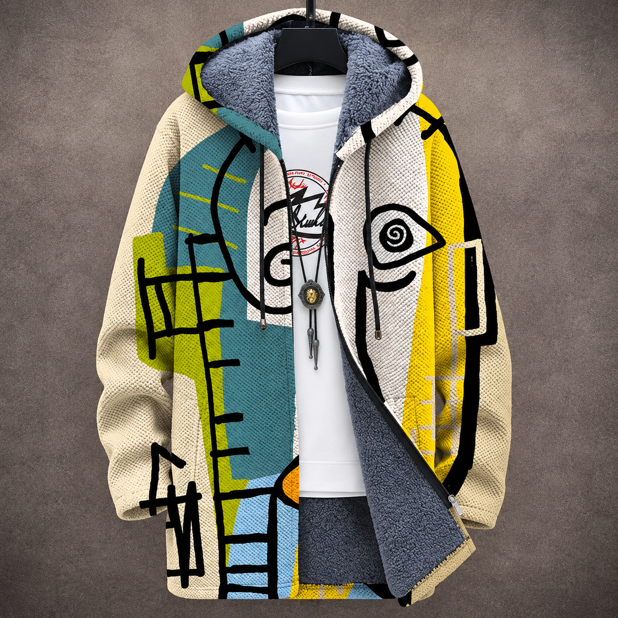 Giulia | Cardigan Lungo Foderato con Stampa Grafica Stile Arte Moderna