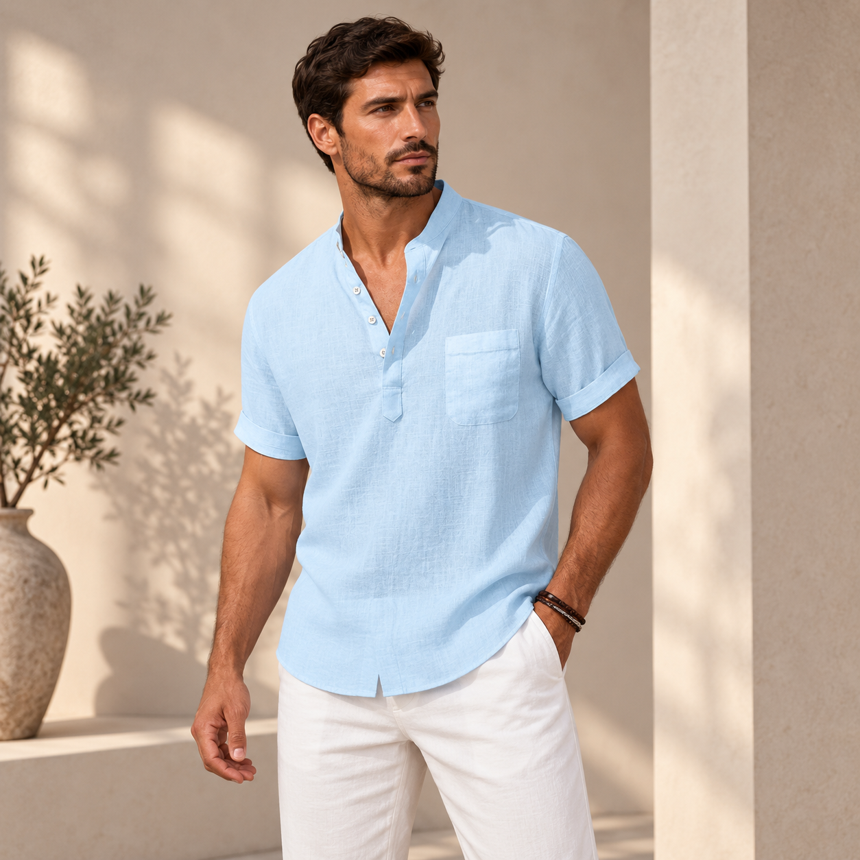 Leone | Camicia Casual Elegante con Collo Henley