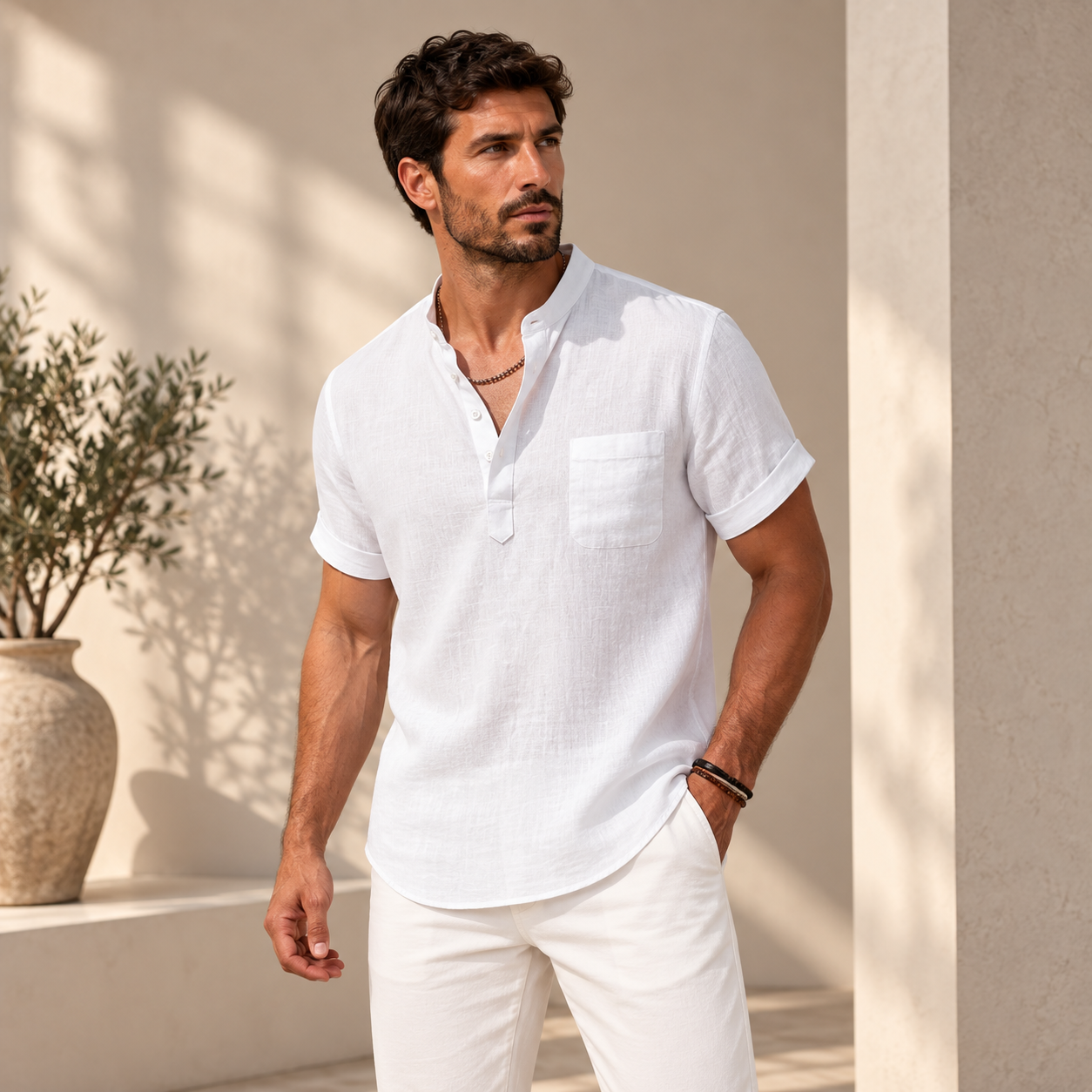 Leone | Camicia Casual Elegante con Collo Henley