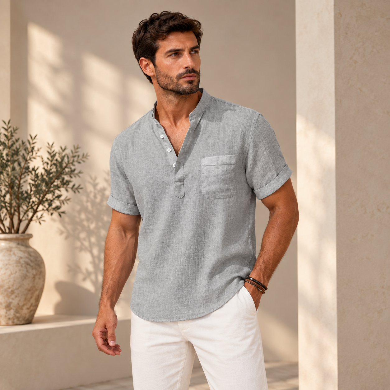 Leone | Camicia Casual Elegante con Collo Henley