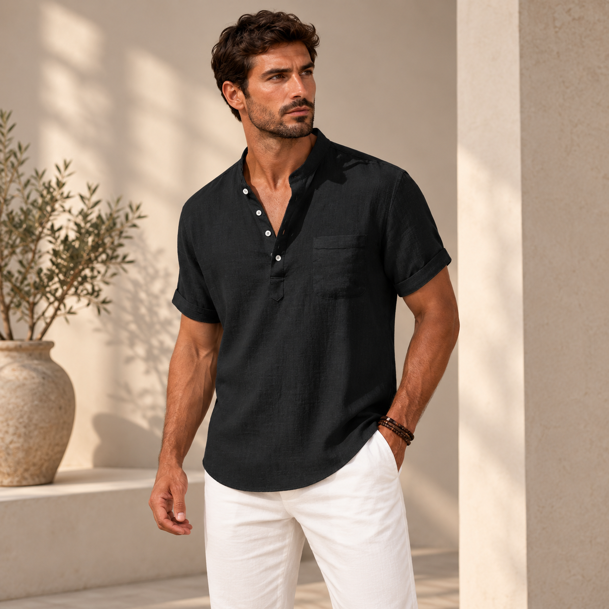 Leone | Camicia Casual Elegante con Collo Henley