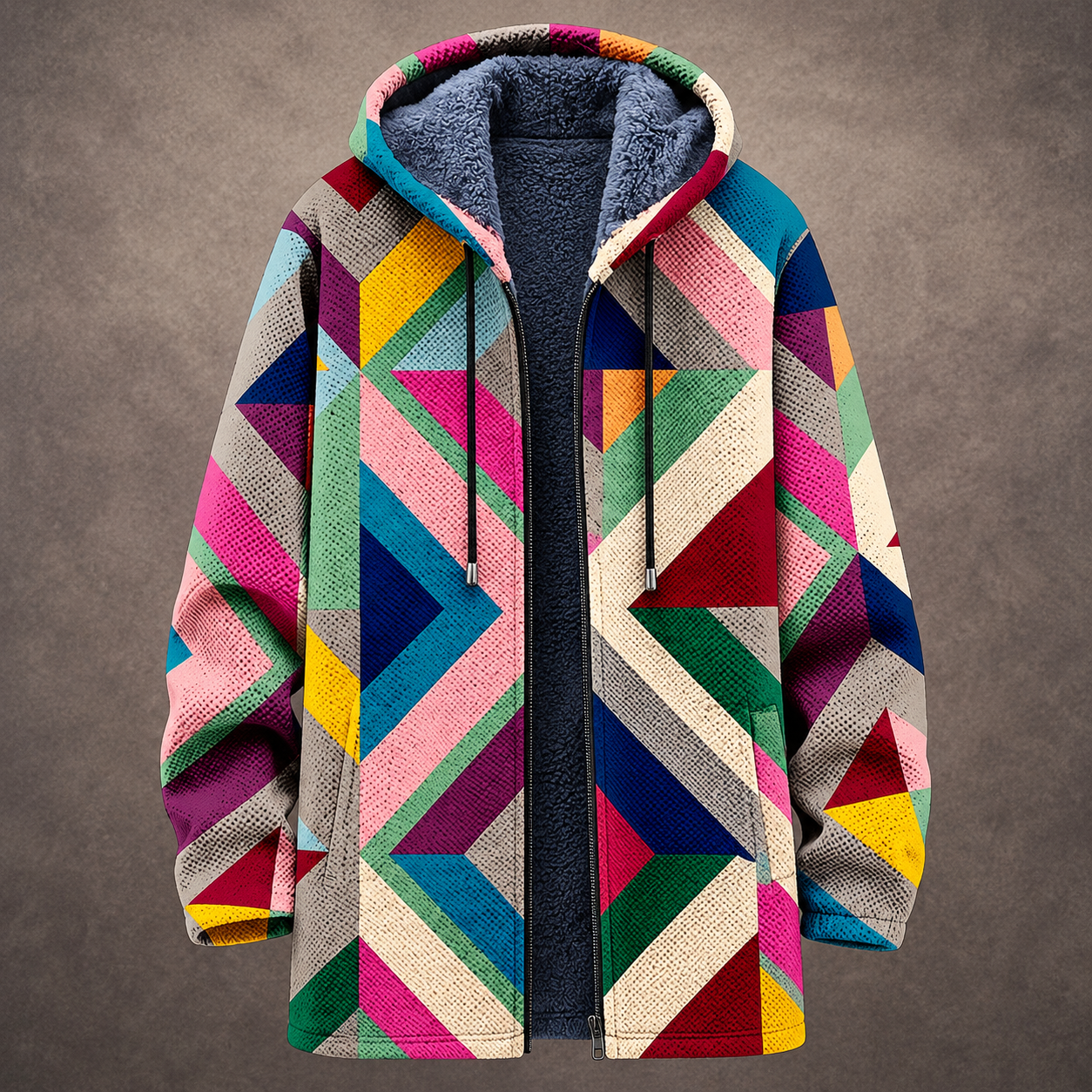 Ludovica | Cardigan Lungo Foderato con Stampa Geometrica Vivace
