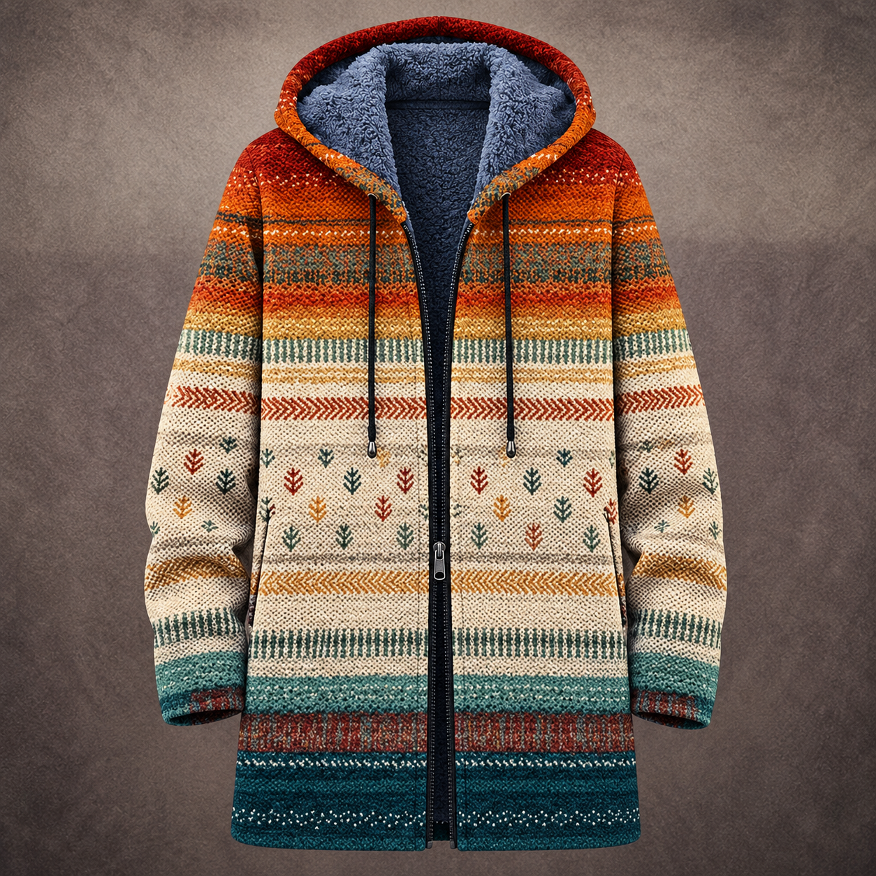 Matilde | Cardigan Lungo Foderato con Motivo Etnico